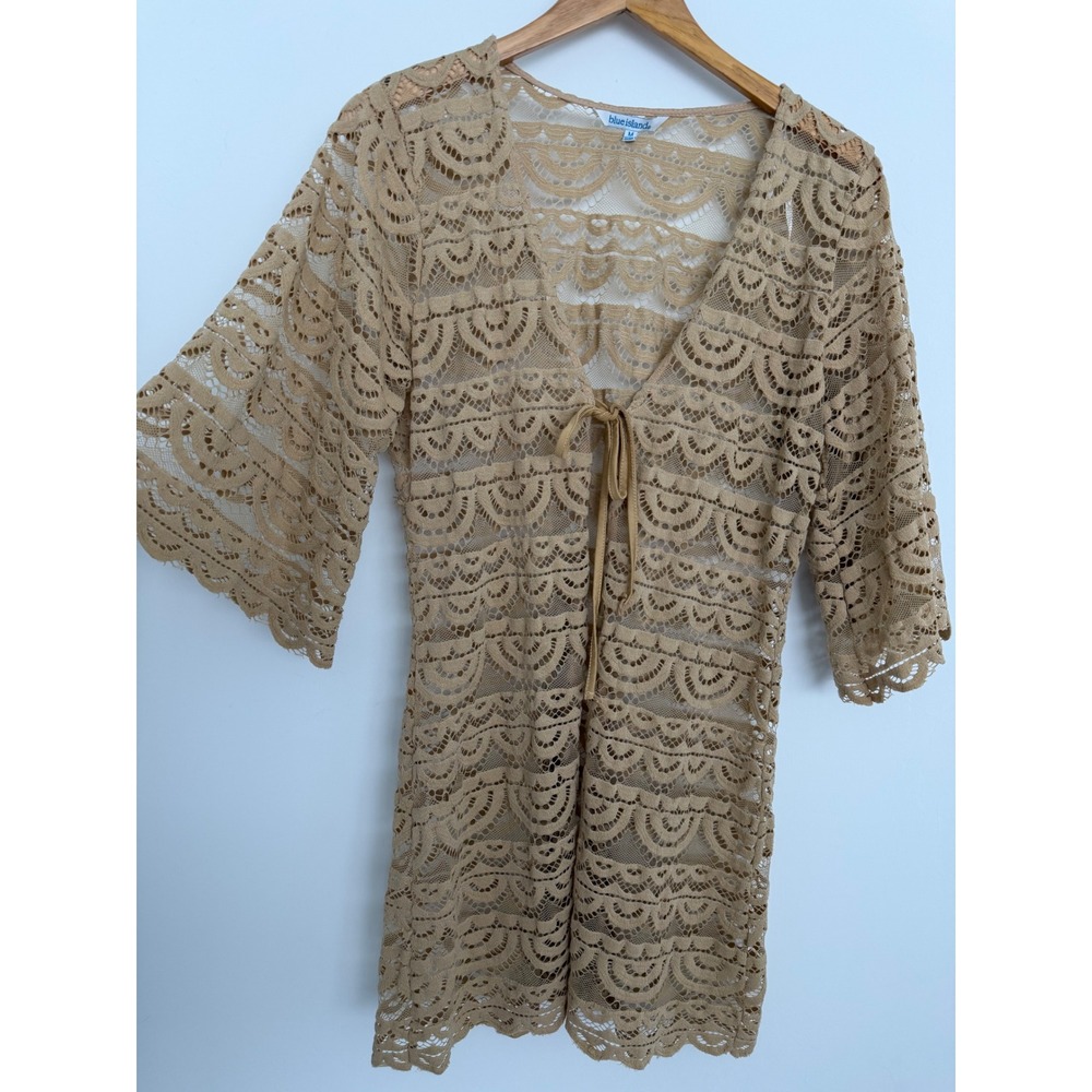 Blue Island Lace Sheer Cardigan Tie Front Cover Up Boho 5721-009 Mens M